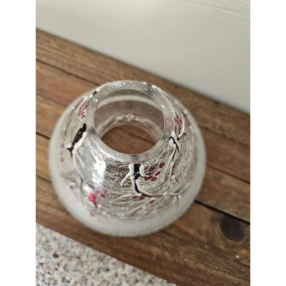 Yankee Candle Winter Branches Candle Shade Crackle Glass Berries Cardinal New